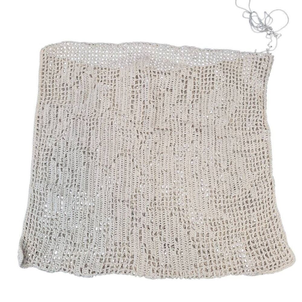 Crochet, Vintage Ivory Cotton Crossbody Bag Body, just needs a strap, 14"x14"